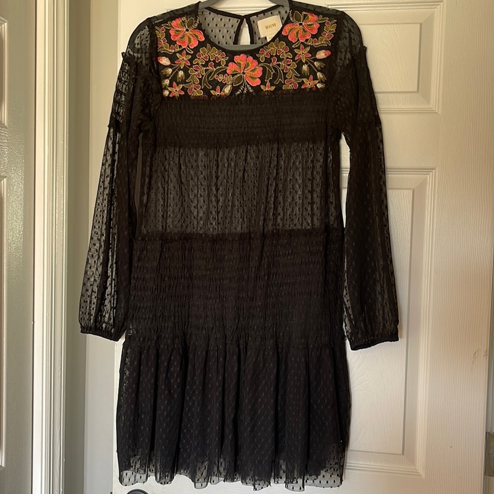 Anthropologie Black Dress with Floral Embroidery